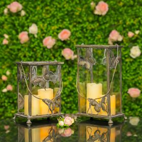 Rectangular Glass Butterfly Lanterns (Color: Frosted Gold)