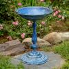 Tall Round Pedestal Birdbath with Bird Details