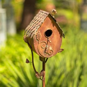 Country Style Iron Birdhouse Stake with Varying House Shapes (Style: Farm House)