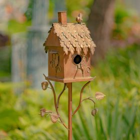 Country Style Iron Birdhouse Stake with Varying House Shapes (Style: Chimney House)