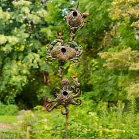 Coastal Style Birdhouse Stake with Fun Sea Shapes (Style: Sea Turtle & Crab)