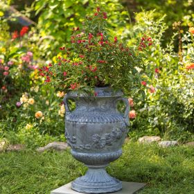 XL Magnesium Urn Style Flower Planter (Color: Antique Grey)