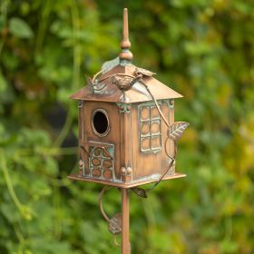 Birdhouse Garden Stake in Antique Copper and Varying Styles (Style: Chapel)