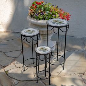 "Marisol" Set of 3 Nesting Iron Mosaic Plant Stands (Shape: Round)