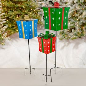 Set of 3 Assorted Christmas Gift Boxes Iron Garden Stakes (Style: Twinkle Stars)