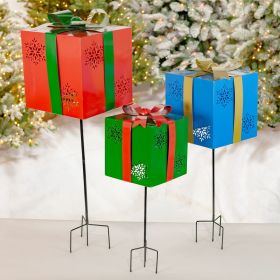 Set of 3 Assorted Christmas Gift Boxes Iron Garden Stakes (Style: Snowflake)