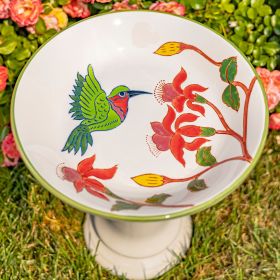 Short Porcelain Birdbath with Hand Painted Patterns (Pattern: Walela)