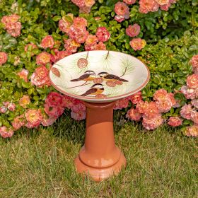 Short Porcelain Birdbath with Hand Painted Patterns (Pattern: Finch)