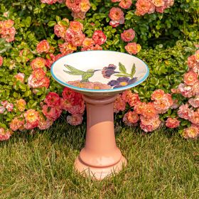 Short Porcelain Birdbath with Hand Painted Patterns (Pattern: Hadley)