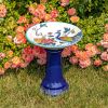 Short Porcelain Birdbath with Hand Painted Patterns