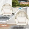 Oversized Patio Rattan Egg Lounge Chair with 4 Cushions-Light Brown