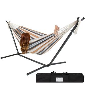 Portable Cotton Hammock with Metal Stand and Carry Case (Color: Dessert Stripe)