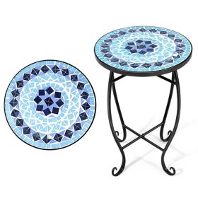 Mosaic Round Table Plant Stand (Color: Blue)