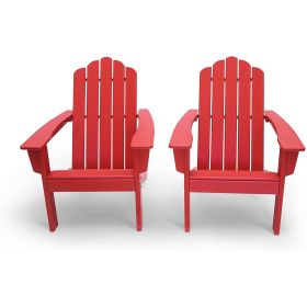 Set of 2 All Weather Recycled Poly Plastic Adirondack Chairs (Color: Red)