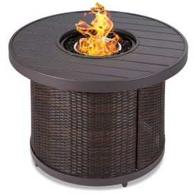 50,000 BTU Wicker LP Propane Fire Pit with Faux Wood Tabletop and Cover (Color: Brown)