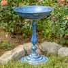 Tall Round Pedestal Birdbath with Bird Details