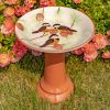 Short Porcelain Birdbath with Hand Painted Patterns