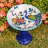 Short Porcelain Birdbath with Hand Painted Patterns