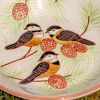 Short Porcelain Birdbath with Hand Painted Patterns