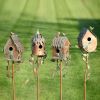 Country Style Iron Birdhouse Stake with Varying House Shapes