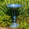 Tall Round Pedestal Birdbath with Bird Details